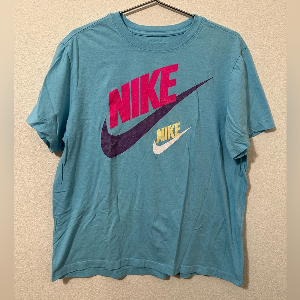 GUC NIKE Men’s Neon Light Blue Graphic Short Sleeve Tee